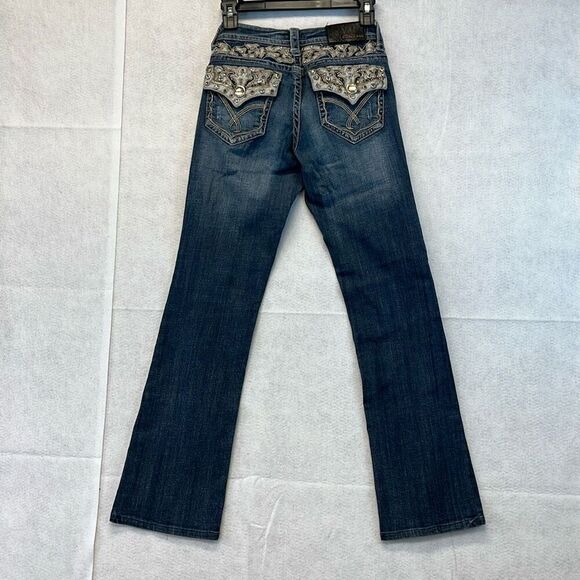 GRACE in LA Jeans Womens Sz 27 Blue Denim Stretch Rhinestone Bootcut Stone Wash - Picture 12 of 14